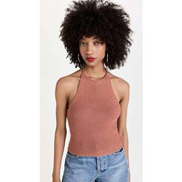 525 Women's Crochet Halter Tank, Terracotta, S