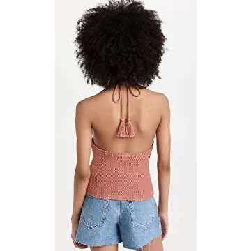 525 Women's Crochet Halter Tank, Terracotta, S