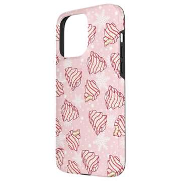 iPhone 15 Pro Max Cute Pink Christmas Tree Cakes Print Winter Xmas Holiday Case
