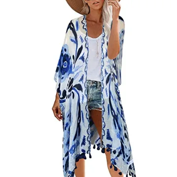 Moss Rose Bohemian Floral Print Beach Kimono - Lightweight Summer Cover Up