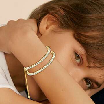 YOYUNLUO 3 Pcs Tennis Bracelets Gold Plated 4mm 5A+ CZ Adjustable Fashion Jewelry