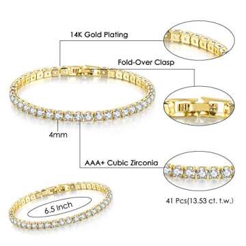 3 Pcs Tennis Bracelets Set Gold Plated for Women