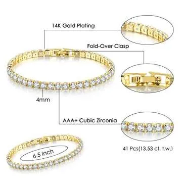 3 Pcs Tennis Bracelets Set Gold Plated for Women