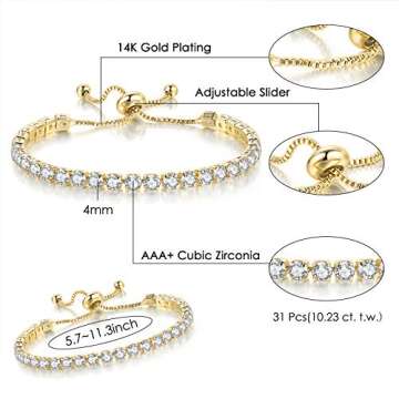 3 Pcs Tennis Bracelets Set Gold Plated for Women