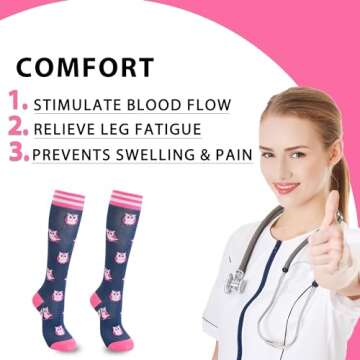 fenglaoda Compression Socks Women Men 6 Pairs, Knee High Best Support Circulation Socks for Running, Travel, Flight, Nurse