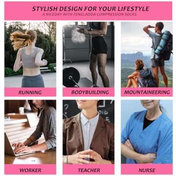 fenglaoda Compression Socks Women Men 6 Pairs, Knee High Best Support Circulation Socks for Running, Travel, Flight, Nurse