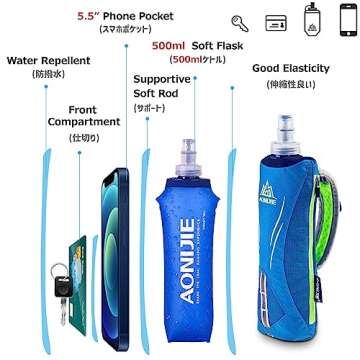 Azarxis Handheld Water Bottle with Phone Case - Blue