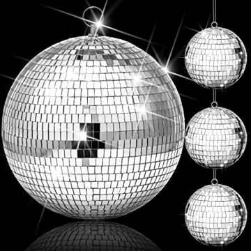 4 Pack Large Disco Ball Silver Hanging Disco Balls Reflective Mirror Ball Ornament for Party Holiday...