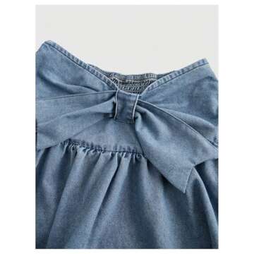 WDIRARA Women's Y2k Bow Ruffle Hem Mini Denim Skirt Smocked Belted A Line Jean Skirts