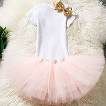 TTYAOVO Girl Skirt Newborn 3pcs Baby's 1st Birthday Set/Outfits with Romper + Tutu Dress + Headband Size 1 Years Peach(with Flower)