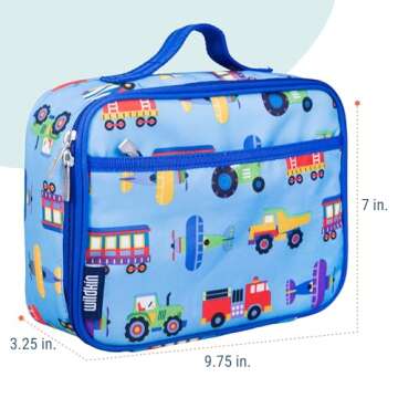 Wildkin Kids Insulated Lunch Box Bag for Boys & Girls, Reusable Kids Lunch Box is Perfect for Early Elementary Daycare School Travel, Ideal for Hot or Cold Snacks & Bento Boxes(Trains, Planes &Trucks)