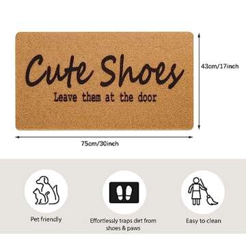 HinyBoeh Funny Welcome Doormat Artificial-Coir Door Mat for Front Entrance - Cute Shoes Take Them Off Mat with Non Slip Backing for Indoor/Outdoor Home Decor(30 x 17inch)