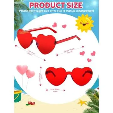 AGGKKY 12 Pairs Heart Shaped Sunglasses for Women Colorful Glasses Fun Trendy Transparent Heart Sung...