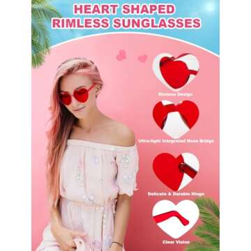AGGKKY 12 Pairs Heart Shaped Sunglasses for Women Colorful Glasses Fun Trendy Transparent Heart Sunglasses Party Favor (Red)