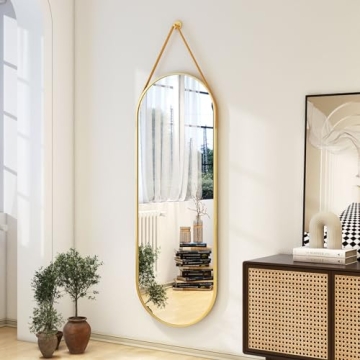 Stylish Gold Arched Full Length Mirror with Leather Sling