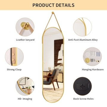 Stylish Gold Arched Full Length Mirror with Leather Sling