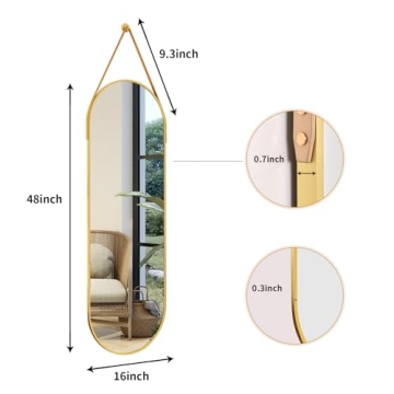 Stylish Gold Arched Full Length Mirror with Leather Sling