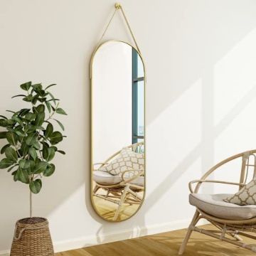 Stylish Gold Arched Full Length Mirror with Leather Sling