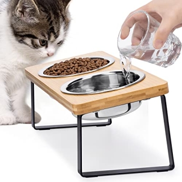 Elevated Cat Bowls for Food and Water - Loplurea 15° Tilted Raised Stainless Steel Cat Food Bowl wi...