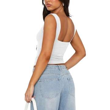 White Tank Tops Woman Summer Tops 2024 Trendy Cute Going Out Crop Tops Y2k Basic Shirts Backless Corset Cropped Camisole Baby Tee Tight Fitted Vacation 2024 S