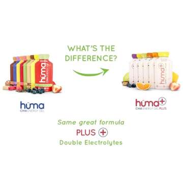 Huma Plus (Double Electrolytes) Chia Energy Gel, Variety Pack - Stomach Friendly, Real Food Energy Gels (8 Original and 4 Plus Gels)