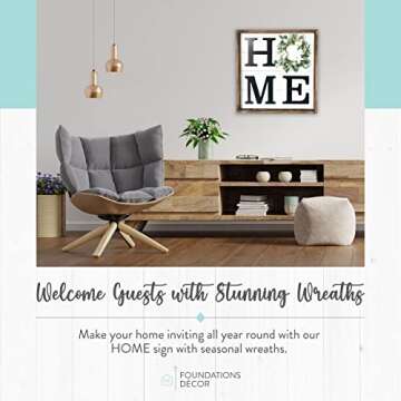 Home Sign - Rustic Farmhouse Living Room Decor with Wreath Frame - Stylish Home Wall Decor for Livin...