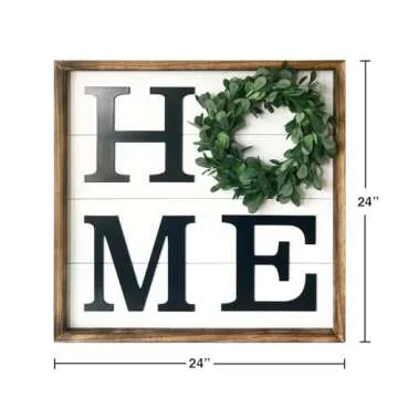 Home Sign - Rustic Farmhouse Living Room Decor with Wreath Frame - Stylish Home Wall Decor for Living Room, Entryway & Kitchen by Foundations Decor