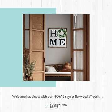 Home Sign - Rustic Farmhouse Living Room Decor with Wreath Frame - Stylish Home Wall Decor for Living Room, Entryway & Kitchen by Foundations Decor