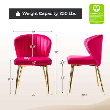 HULALA HOME Velvet Dining Chairs - Elegant Armless Accent Chair with Gold Legs