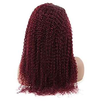 ISEE 99j Transparent Lace Front Wigs Human Hair Pre Plucked 180% Density Brazilian 13x4 Burgundy Kinky Curly Lace Front Wig with Baby Hair Human Hair Wigs for Black Women 20 Inch