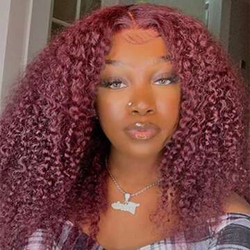 ISEE 99j Transparent Lace Front Wigs Human Hair Pre Plucked 180% Density Brazilian 13x4 Burgundy Kinky Curly Lace Front Wig with Baby Hair Human Hair Wigs for Black Women 20 Inch
