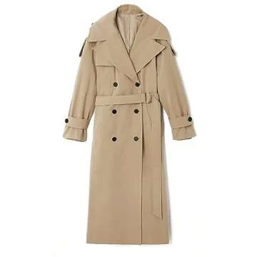 Farktop Women’s Stylish Long Trench Coat with Belt