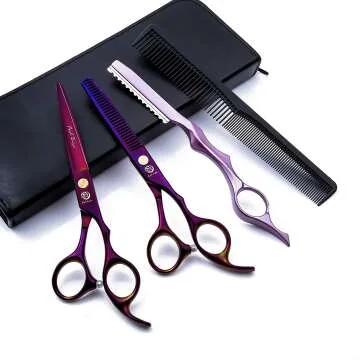Purple Hair Cutting Scissors Set with Case & Razor