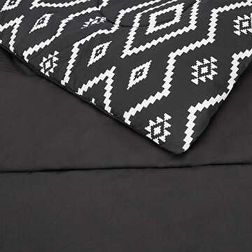 Amazon Basics Lightweight Microfiber Bed-in-a-Bag Comforter 5-Piece Bedding Set, Twin/Twin XL, Black Aztec, Printed