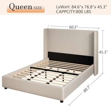 CHABUILDREARK Queen Size Bed Frame, Velvet Upholstered Bed Frame with Vertical Channel Tufted Headbo...