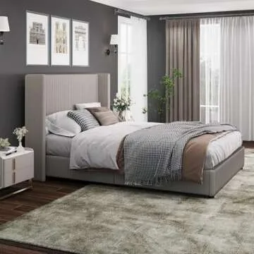 CHABUILDREARK Queen Size Bed Frame, Velvet Upholstered Bed Frame with Vertical Channel Tufted Headboard, Low Profile Bed Design, No Box Spring Needed, Easy Assembly, Beige