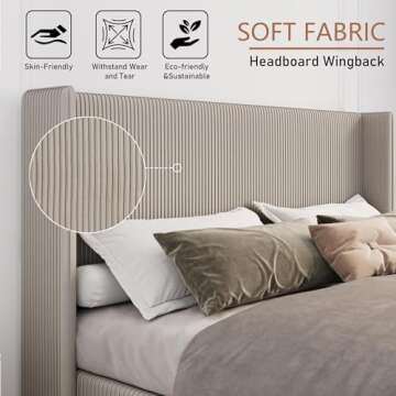 CHABUILDREARK Queen Size Bed Frame, Velvet Upholstered Bed Frame with Vertical Channel Tufted Headboard, Low Profile Bed Design, No Box Spring Needed, Easy Assembly, Beige