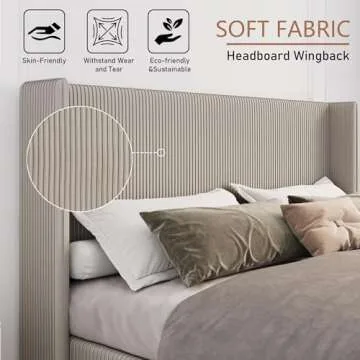 CHABUILDREARK Queen Size Bed Frame, Velvet Upholstered Bed Frame with Vertical Channel Tufted Headboard, Low Profile Bed Design, No Box Spring Needed, Easy Assembly, Beige