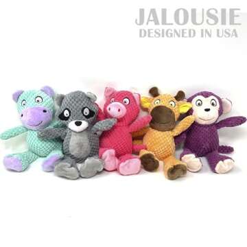 Jalousie Multipack Dog Squeaky Toys Strong Almost Indestructible, with Added Liner for Longer Play Dog Chew Toys (Medium to Large Breeds, 5 Pack Checks for Aggressive Chewers)