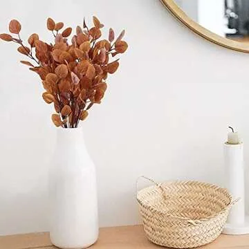 Dolicer 6 Pcs 35.4" Artificial Eucalyptus Leaves Tall Silver Dollar Eucalyptus Leaf Fake Eucalyptus Garland Branches Greenery Stem Fall Leaves Branches for Home Party Autumn Thanksgiving Decor, Yellow