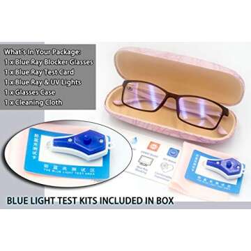 Women Anti Blue Light Glasses Block Eye Strain Glare with Case Tester, Gaming Computer Glasses Blue ...