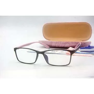 Women Anti Blue Light Glasses Block Eye Strain Glare with Case Tester, Gaming Computer Glasses Blue Light Block Glasses Filter UV Blocker Clear Lens Small Face Narrow Rectangle Nerd Frame Pink Black