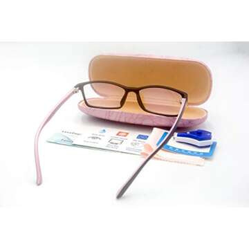 Women Anti Blue Light Glasses Block Eye Strain Glare with Case Tester, Gaming Computer Glasses Blue Light Block Glasses Filter UV Blocker Clear Lens Small Face Narrow Rectangle Nerd Frame Pink Black