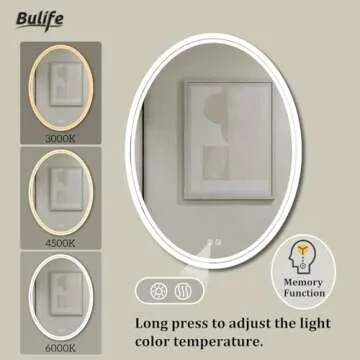 BuLife Oval LED Bathroom Mirror with Anti-Fog and Smart Memory