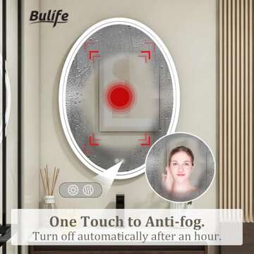 BuLife Oval LED Bathroom Mirror with Anti-Fog and Smart Memory