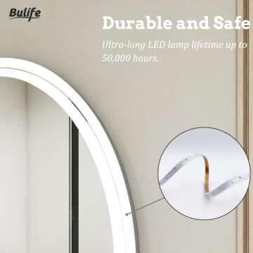 BuLife Oval LED Bathroom Mirror with Anti-Fog and Smart Memory