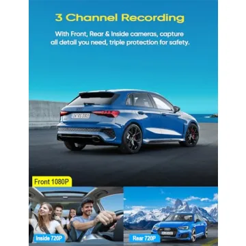 Galphi 3 Channel Dash Cam with Night Vision and Loop Recording