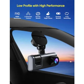 Galphi 3 Channel Dash Cam with Night Vision and Loop Recording