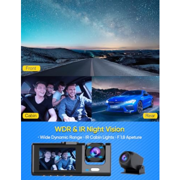 Galphi 3 Channel Dash Cam with Night Vision and Loop Recording