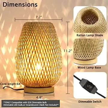 Capslpad Dimmable Rattan Table Lamp for Cozy Ambiance